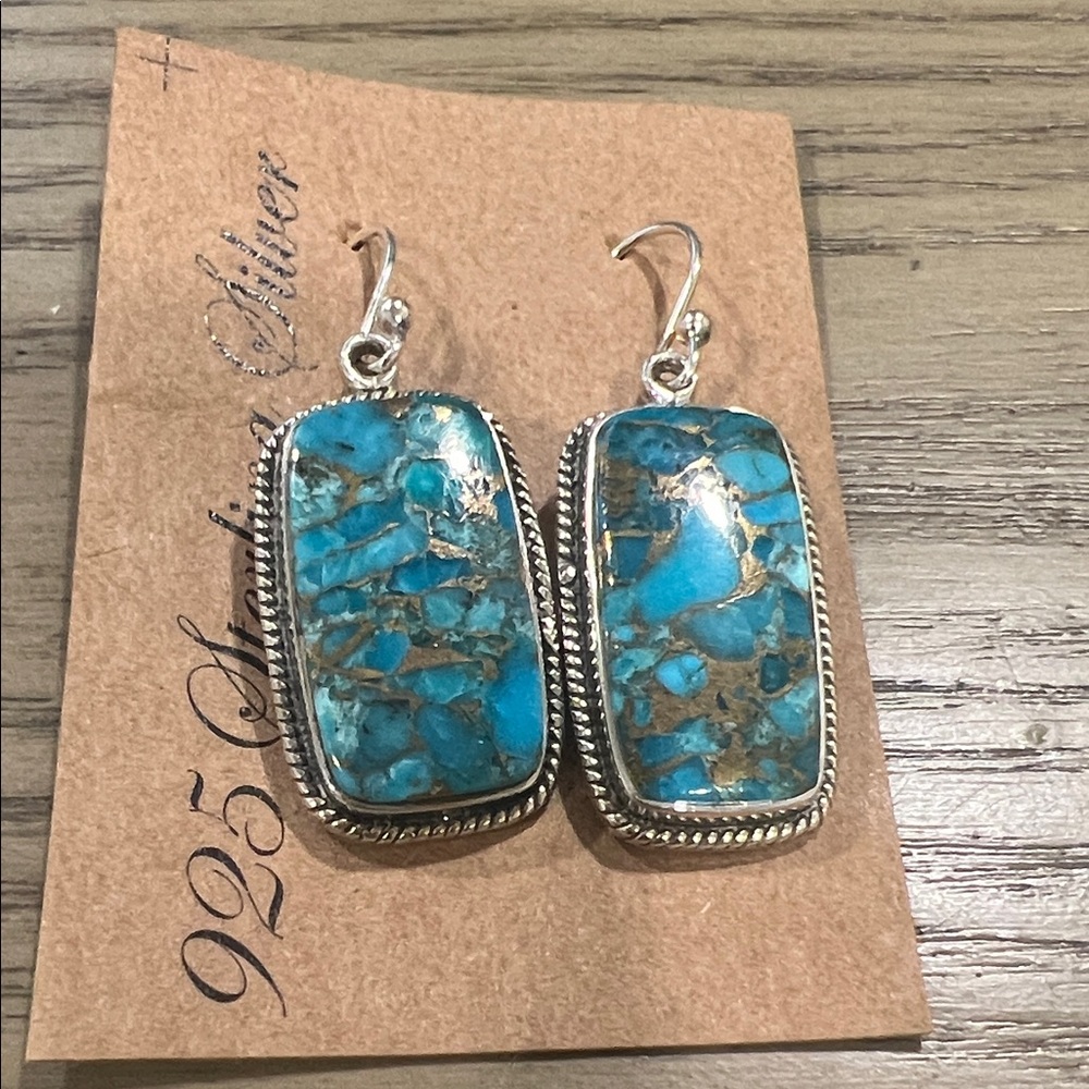 Blue Copper Turquoise Sterling Silver Earrings